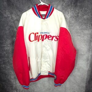 Vintage San Diego Clippers Hardwood Classics Satin Bomber Jacket XXL Button Up *